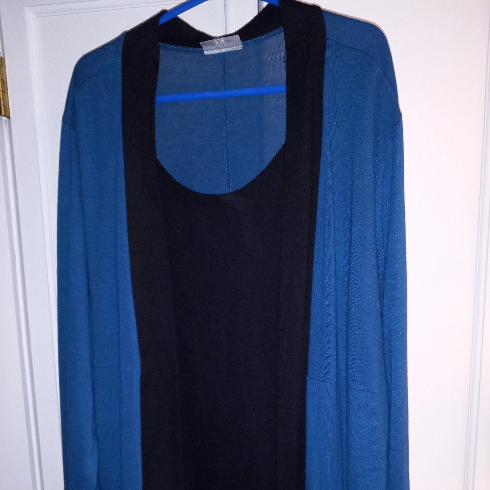 Women's L/S Sweater Teal & Black – Essentials– lightweight, 3x ?